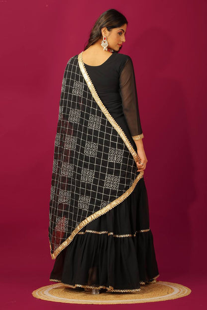 Zari Mirror Work Georgette Sharara Suit Set - Drapes Dress