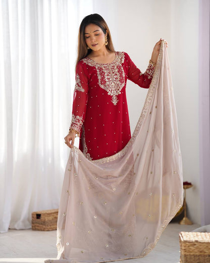 Crimson Royal Zari Embroidered Sharara Set - Drapes Dress
