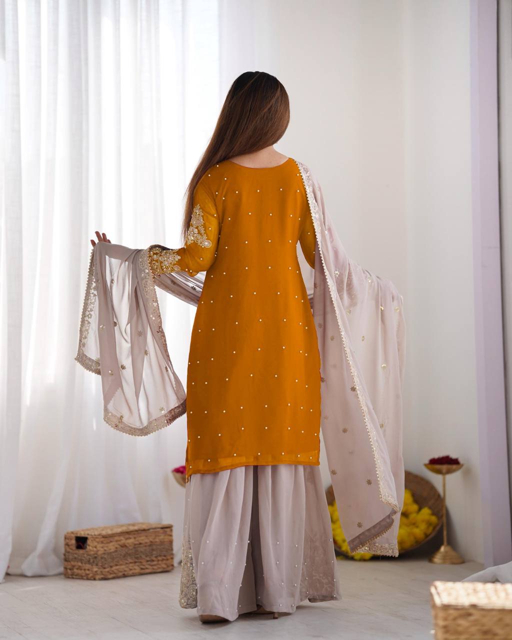 Crimson Royal Zari Embroidered Sharara Set - Drapes Dress