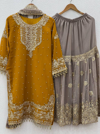 Crimson Royal Zari Embroidered Sharara Set - Drapes Dress