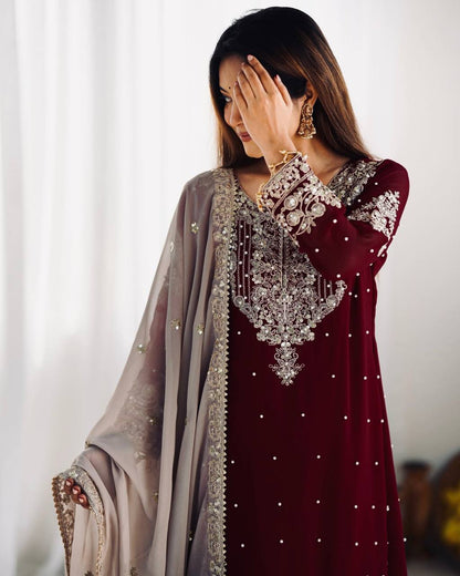 Crimson Royal Zari Embroidered Sharara Set - Drapes Dress