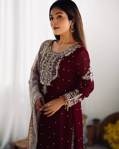 Crimson Royal Zari Embroidered Sharara Set - Drapes Dress