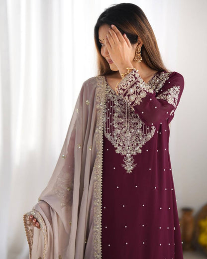 Crimson Royal Zari Embroidered Sharara Set - Drapes Dress