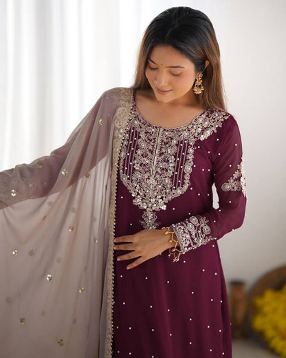 Crimson Royal Zari Embroidered Sharara Set - Drapes Dress