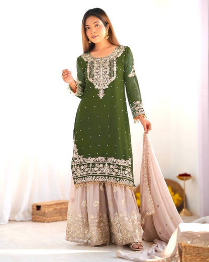 Crimson Royal Zari Embroidered Sharara Set - Drapes Dress