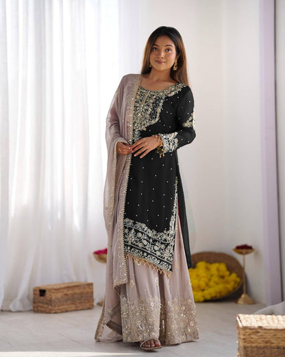 Crimson Royal Zari Embroidered Sharara Set - Drapes Dress