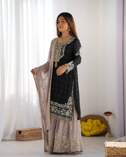 Crimson Royal Zari Embroidered Sharara Set - Drapes Dress