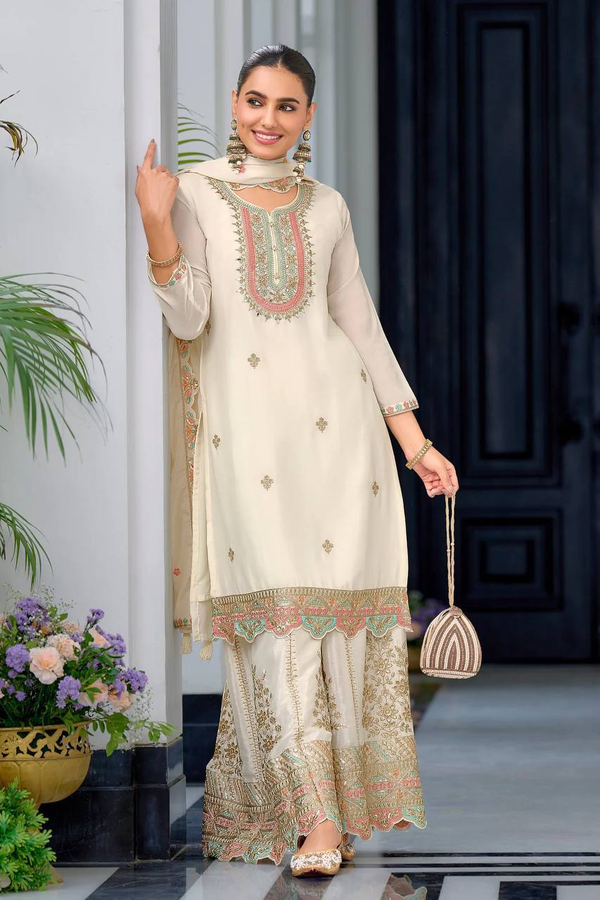 Multicolor Embroidered Sharara Set - Drapes Dress
