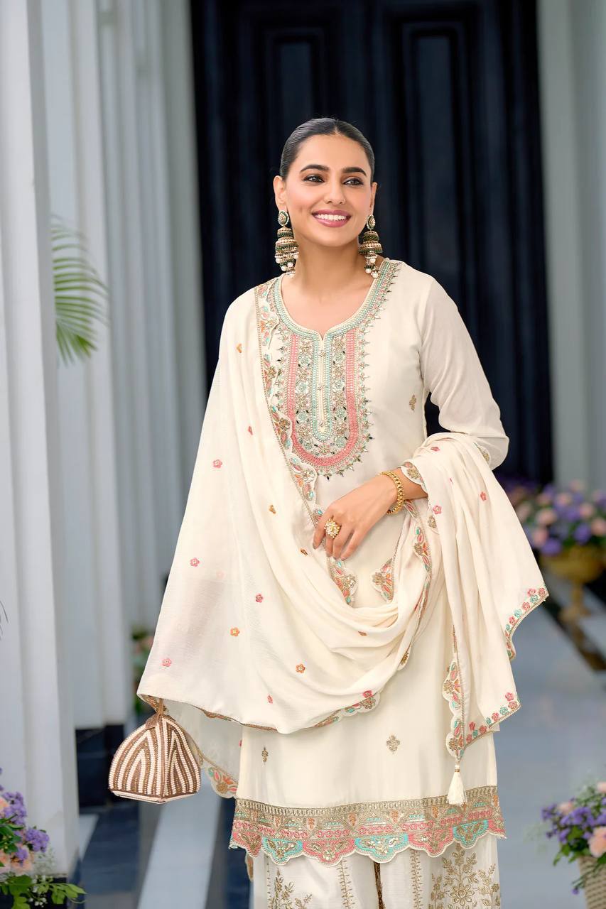 Multicolor Embroidered Sharara Set - Drapes Dress