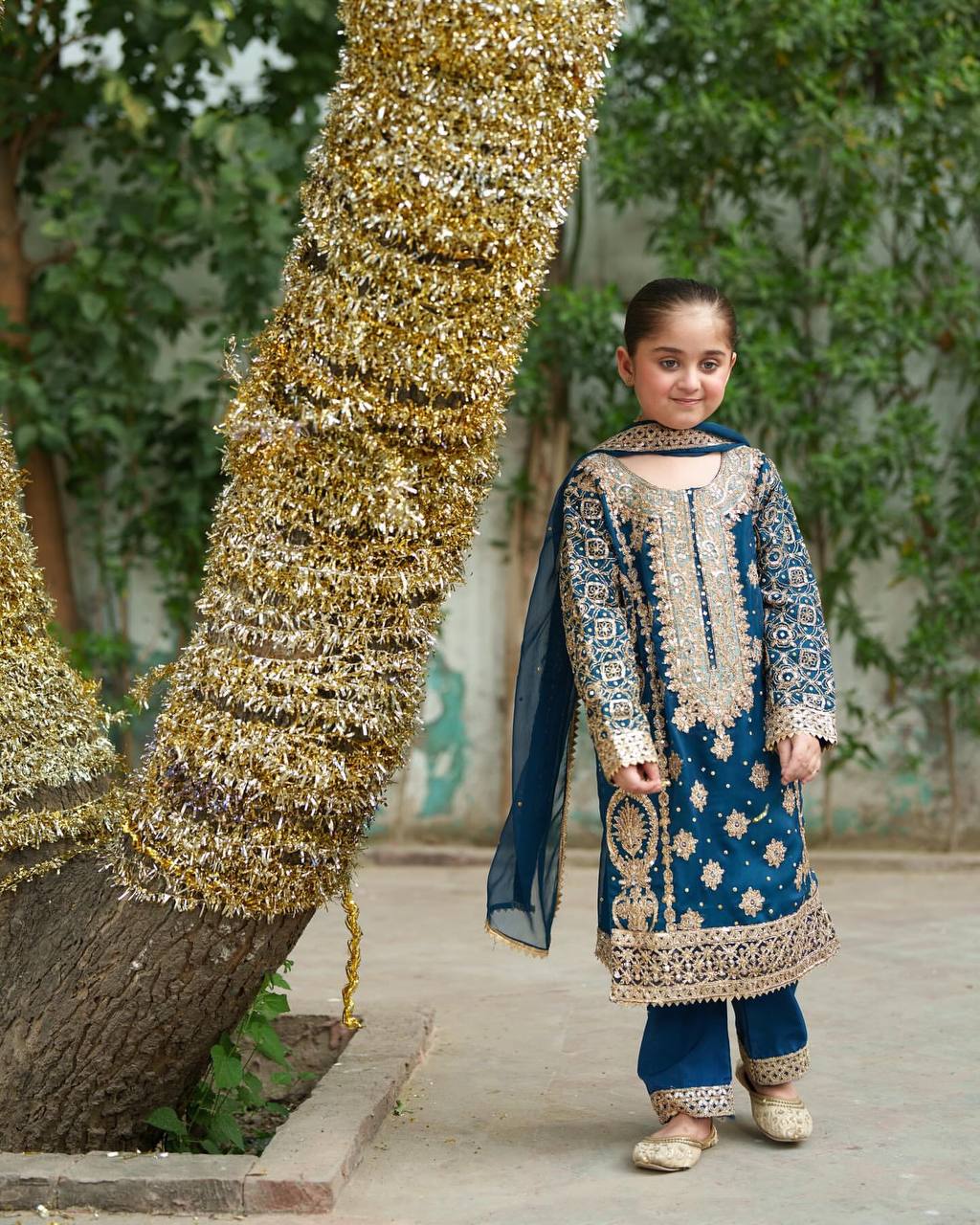 Mother-Daughter Royal Blue Heavy Embroidered Sharara Set