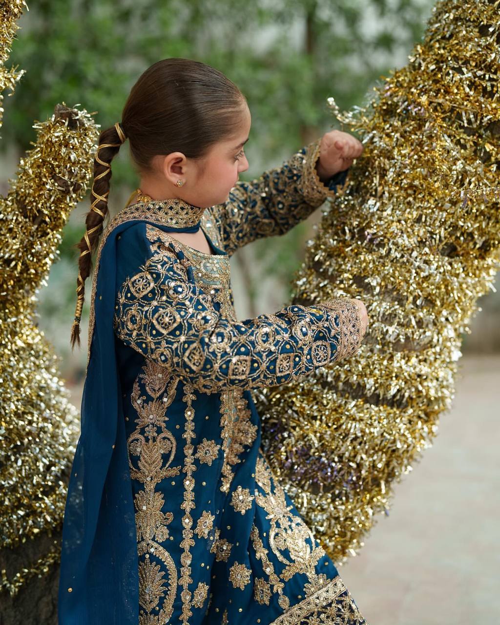 Mother-Daughter Royal Blue Heavy Embroidered Sharara Set
