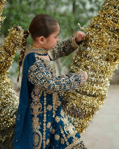 Mother-Daughter Royal Blue Heavy Embroidered Sharara Set