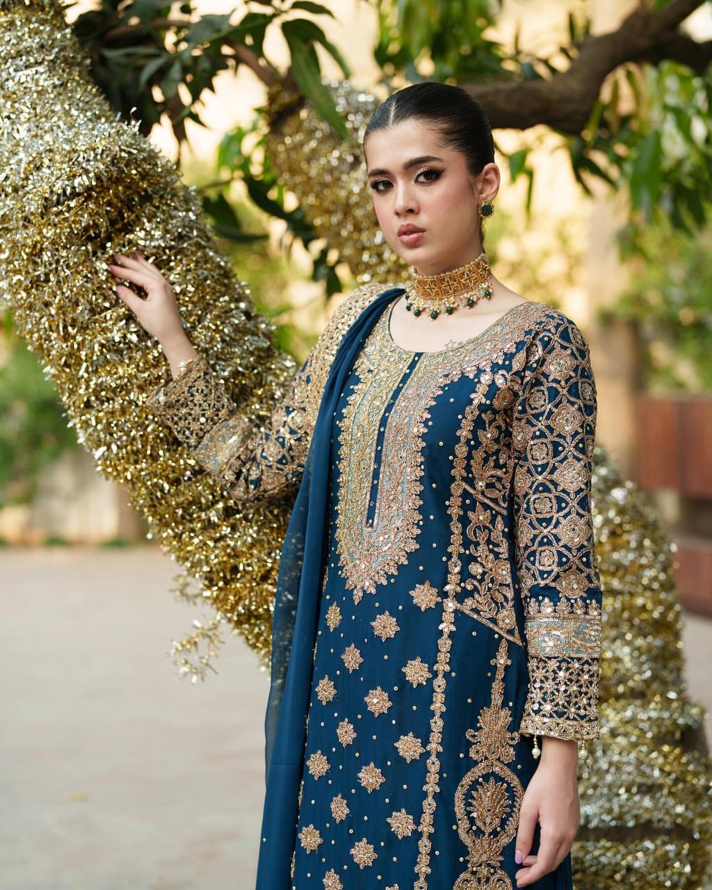 Mother-Daughter Royal Blue Heavy Embroidered Sharara Set
