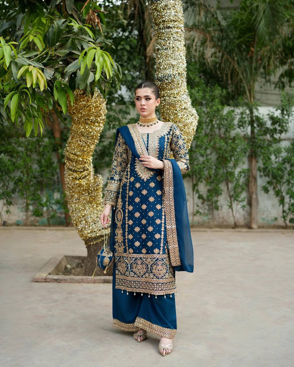 Mother-Daughter Royal Blue Heavy Embroidered Sharara Set