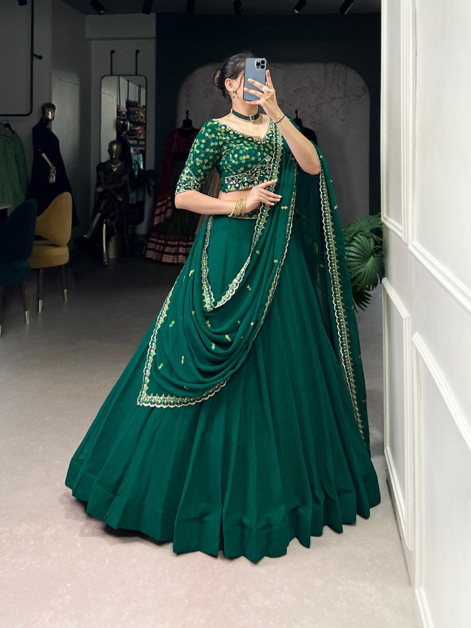 Georgette Lehenga Choli With Thread And Embroidery Work | Ready To Wear