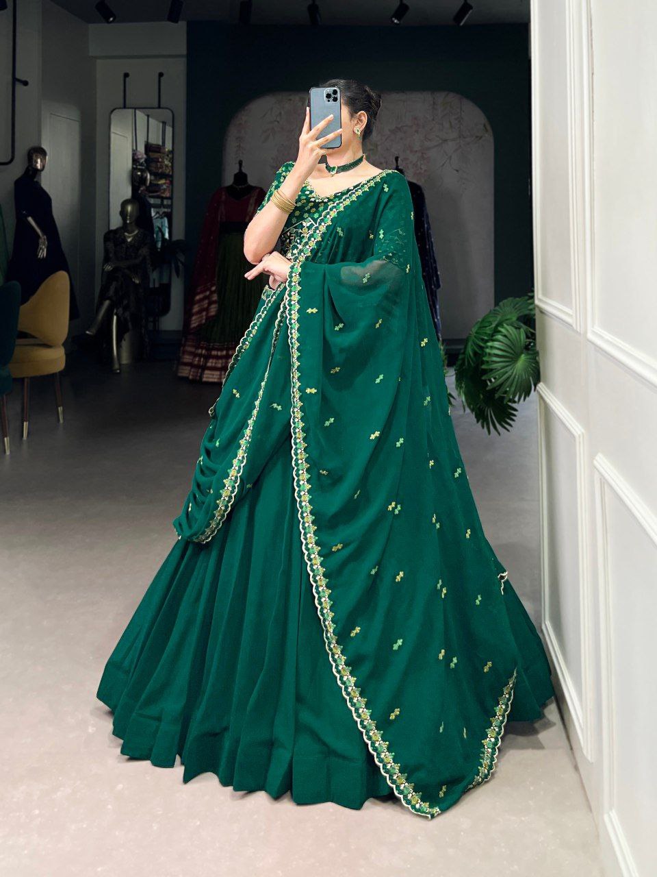 Georgette Lehenga Choli With Thread And Embroidery Work | Ready To Wear