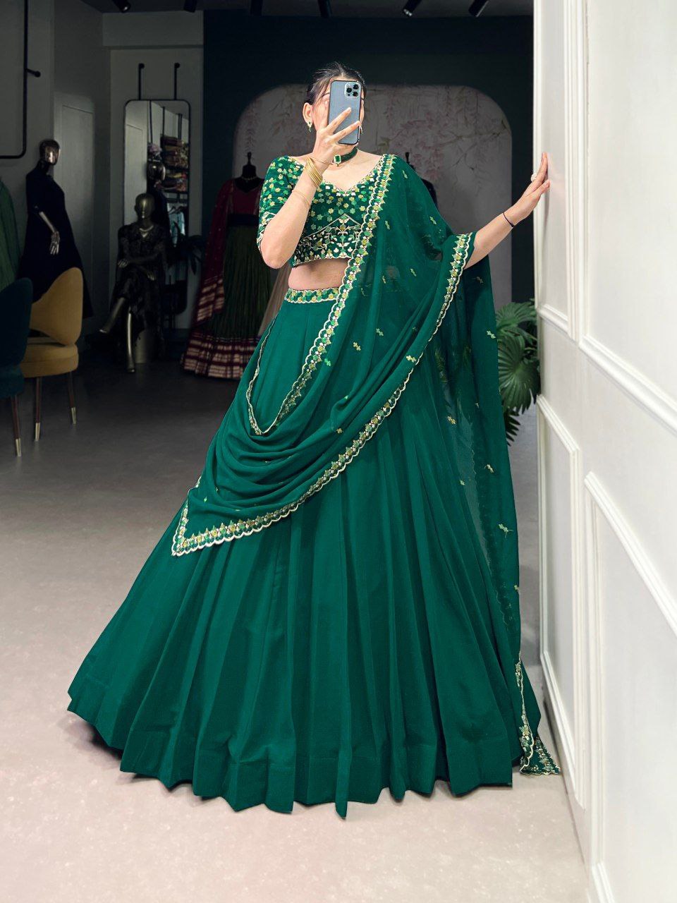 Georgette Lehenga Choli With Thread And Embroidery Work | Ready To Wear