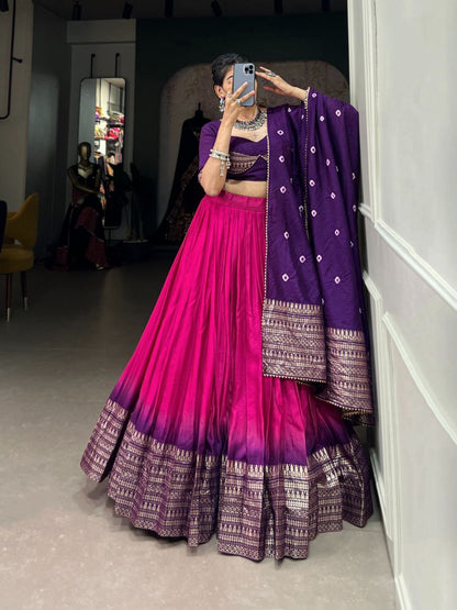 Purple and Rani Pink Bandhani Print Lehenga Choli with Gota Patti Dupatta