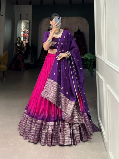 Purple and Rani Pink Bandhani Print Lehenga Choli with Gota Patti Dupatta