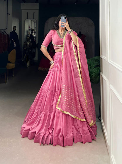 Rose Quartz Pink Mirror Work Lehenga Choli Set with Gota Patti Dupatta - Drapes Dress