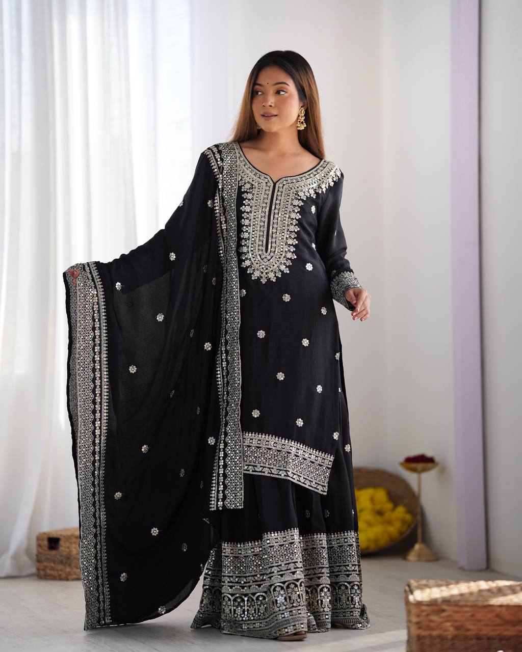 Sharara Suit with Embroidery & Sequence Work