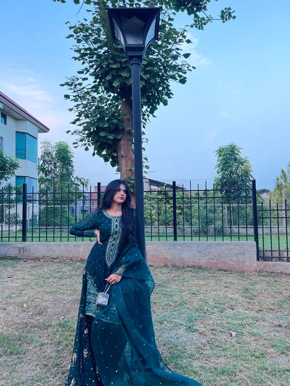 Pakistani Dress in Green Georgette With Sequence Embroidery Pakistani Suit