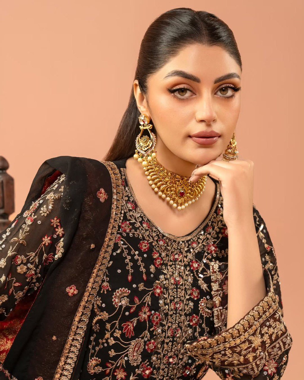 Faux Georgette Top Pant Dupatta Set with Real Diamond Work