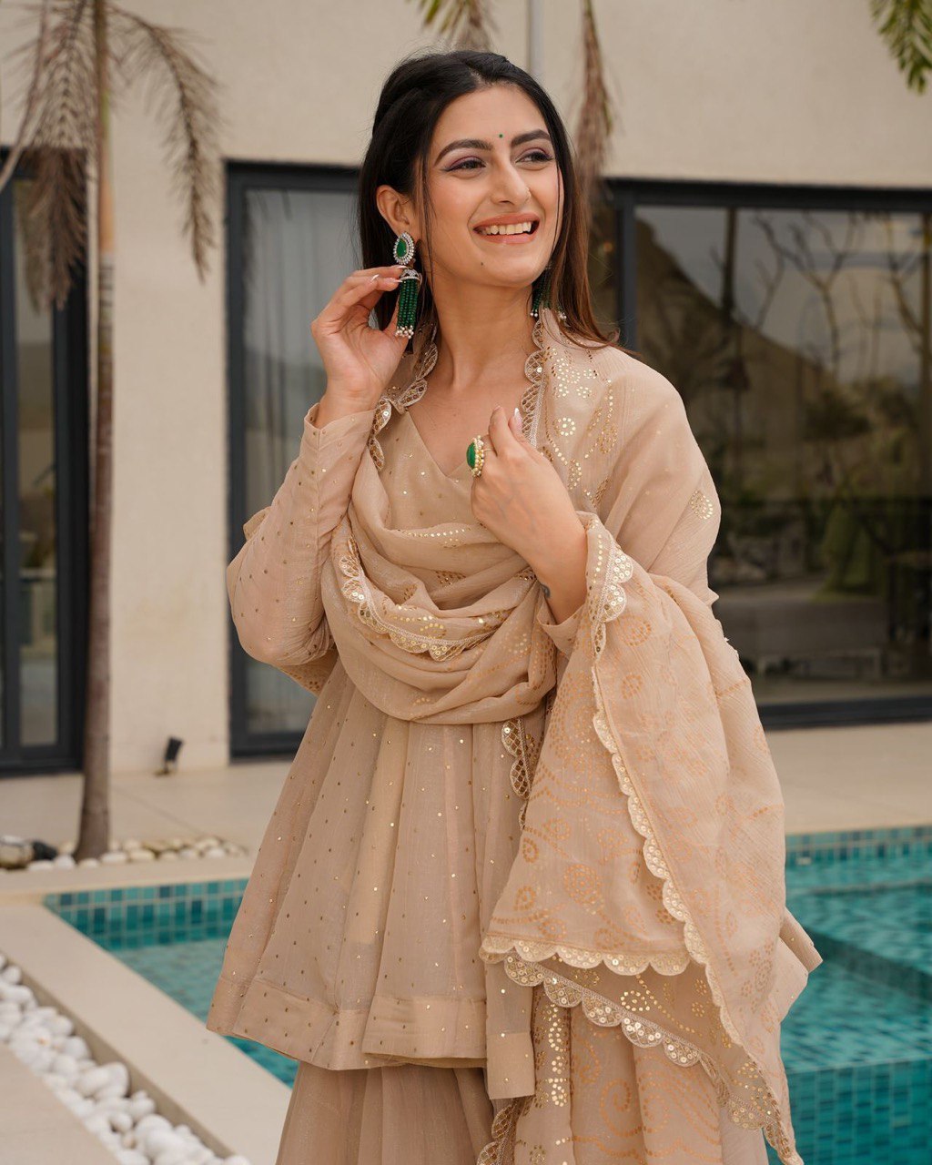 Organza Ready Made Embroidered Sharara Suit