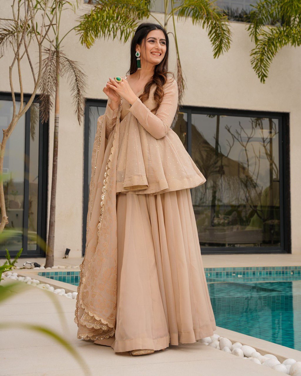 Organza Ready Made Embroidered Sharara Suit