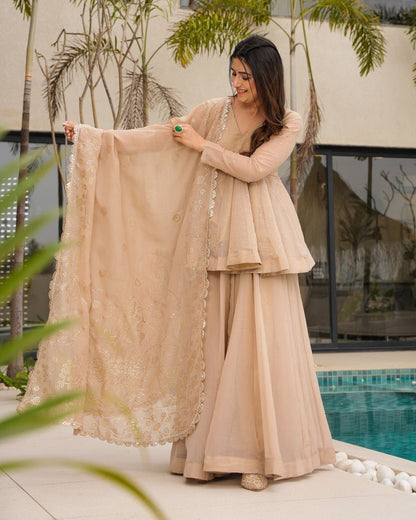 Organza Ready Made Embroidered Sharara Suit