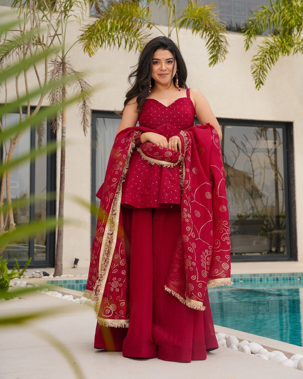 Organza Ready to Wear Embroidered Sharara Suit