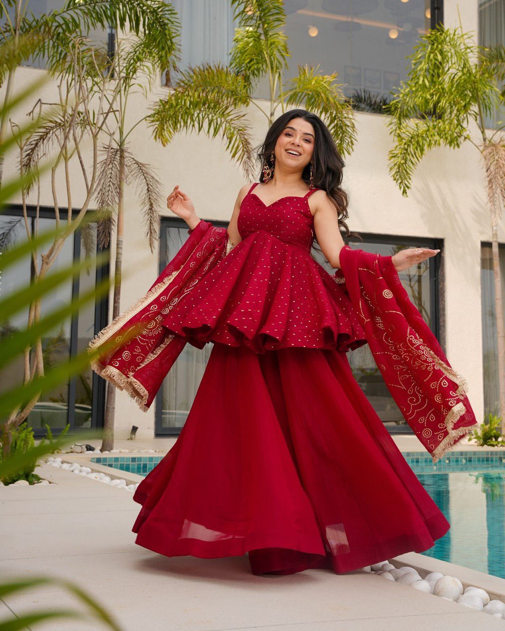 Organza Ready to Wear Embroidered Sharara Suit