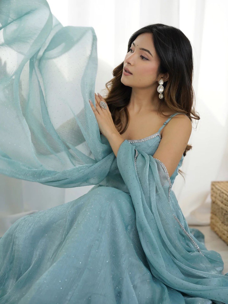 Blue Anarkali Suit with Huge Flair Fully Stitched
