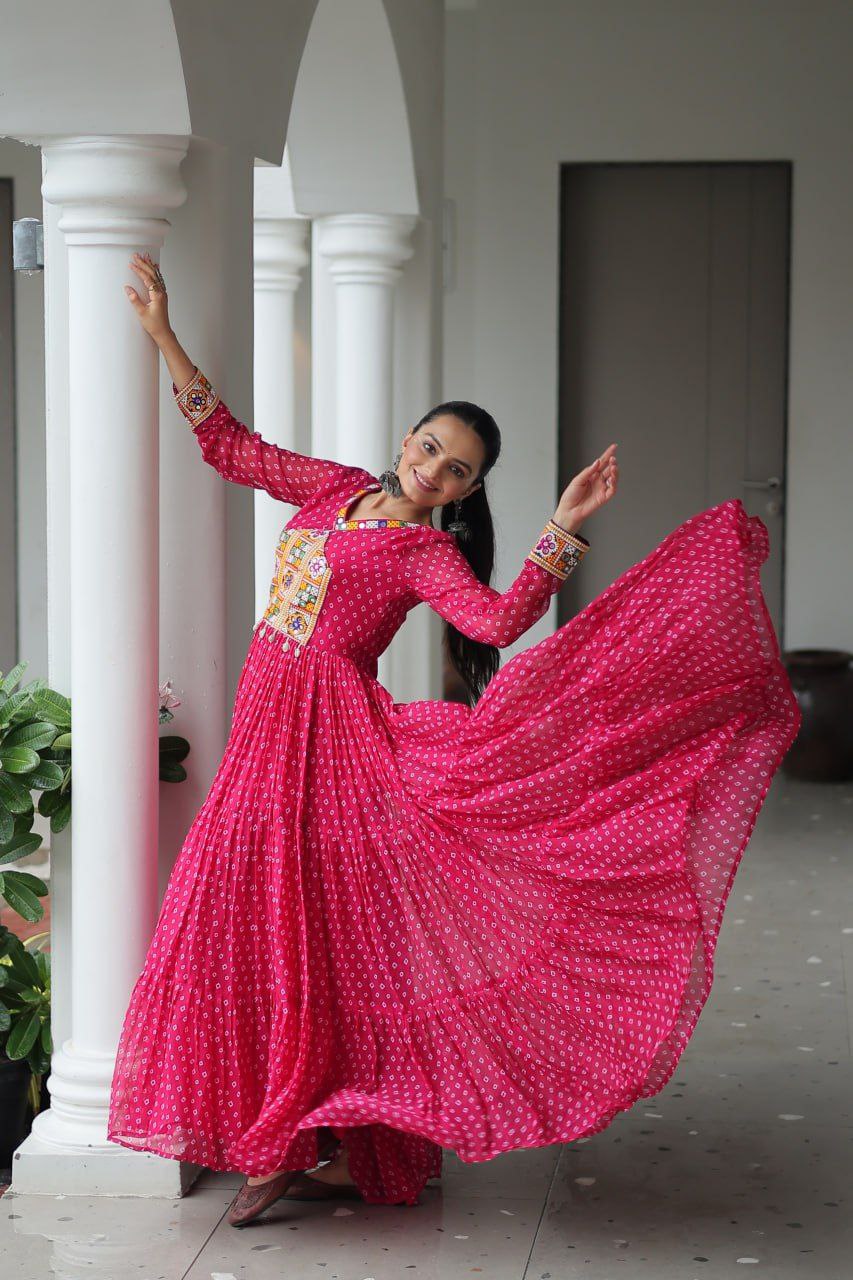 Bandhani Print Kutchi Work Navratri Gown