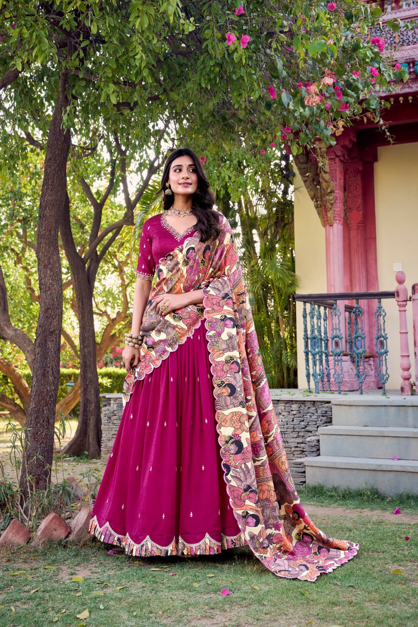 Pink Designer Wedding Lehenga Choli with Foil Print & Dupatta