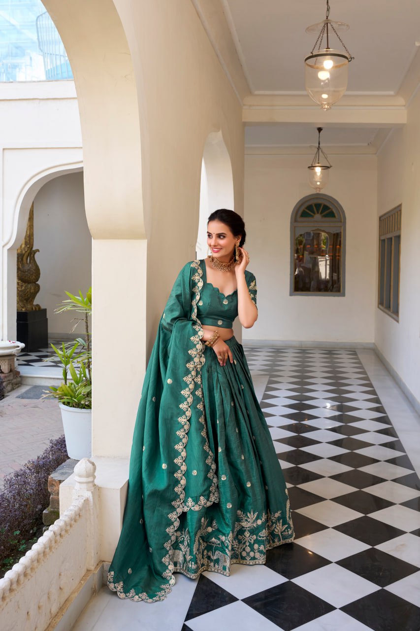 Bottle Green Wedding Lehenga Choli with Sequins