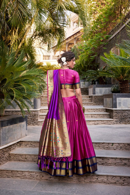 Pink Premium Paithani Lehenga Choli with Zari Weaving Work