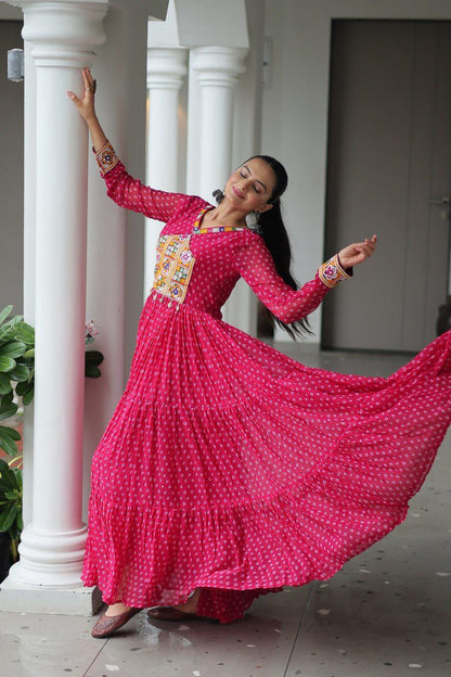 Bandhani Print Kutchi Work Navratri Gown