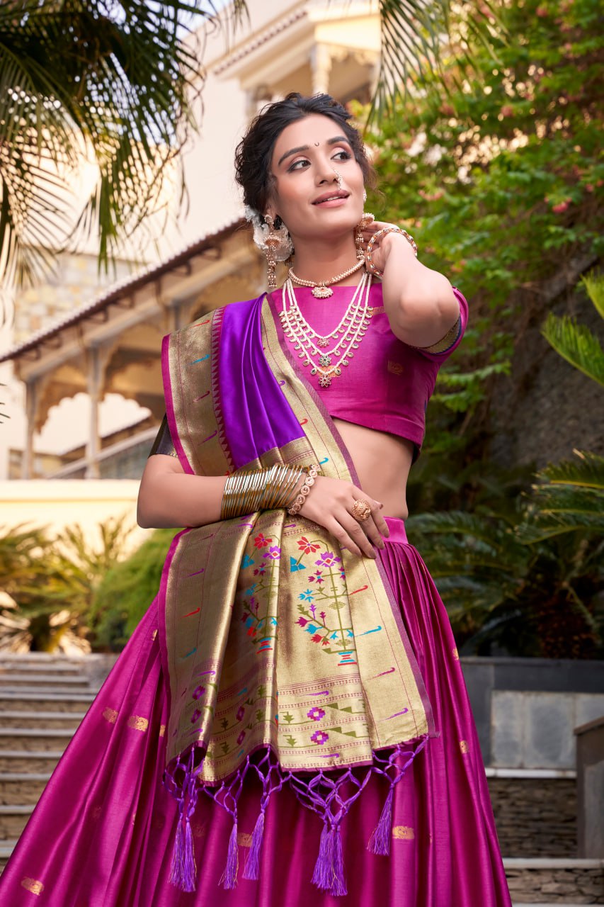 Pink Premium Paithani Lehenga Choli with Zari Weaving Work