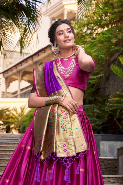 Pink Premium Paithani Lehenga Choli with Zari Weaving Work