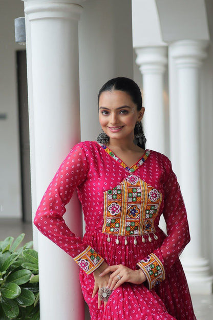 Bandhani Print Kutchi Work Navratri Gown