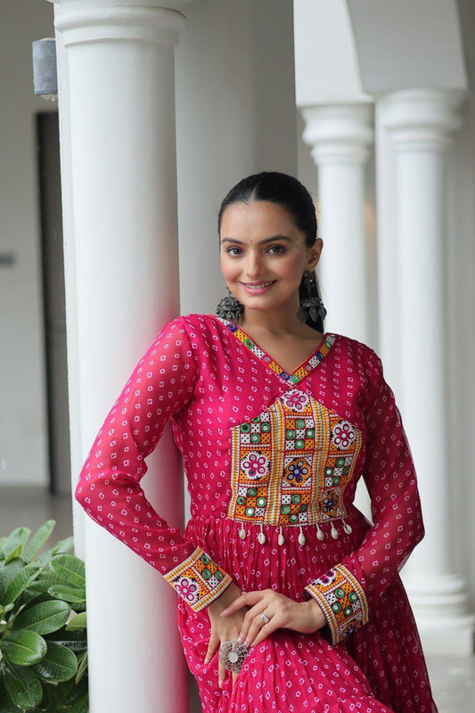 Bandhani Print Kutchi Work Navratri Gown