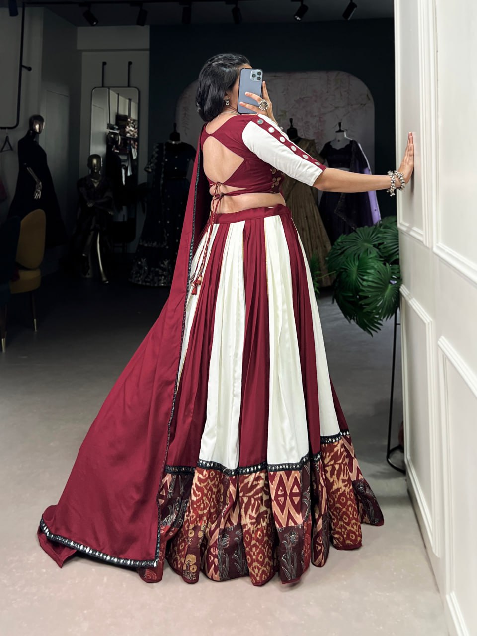 Maroon Rayon Printed Lehenga Choli with Mirror Work & Gota Patti