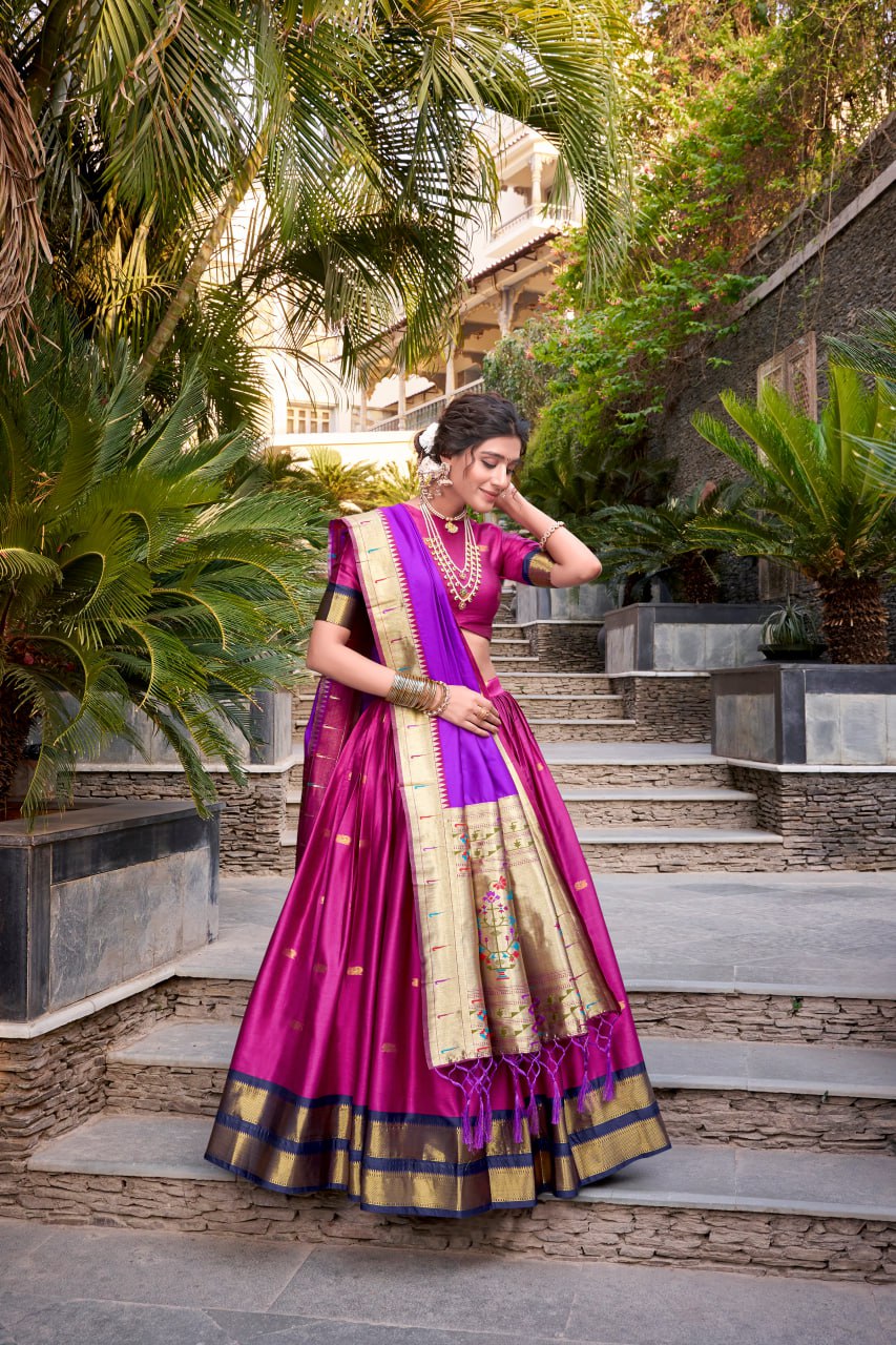 Pink Premium Paithani Lehenga Choli with Zari Weaving Work