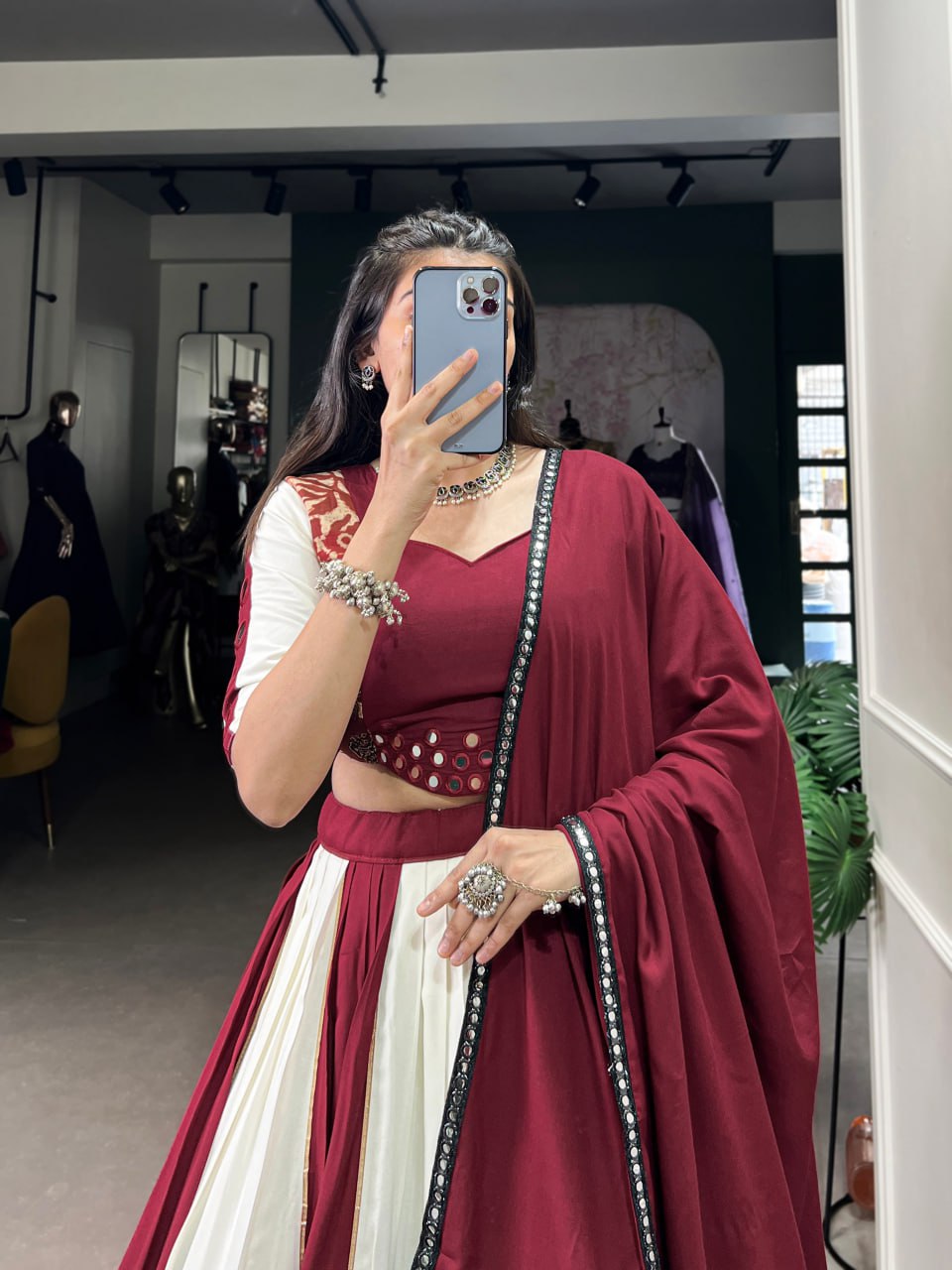Maroon Rayon Printed Lehenga Choli with Mirror Work & Gota Patti