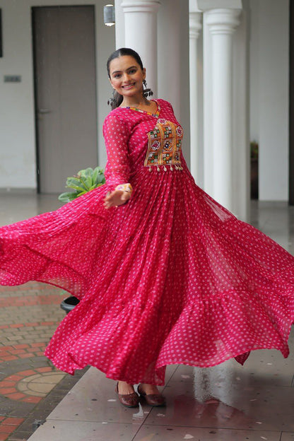 Bandhani Print Kutchi Work Navratri Gown