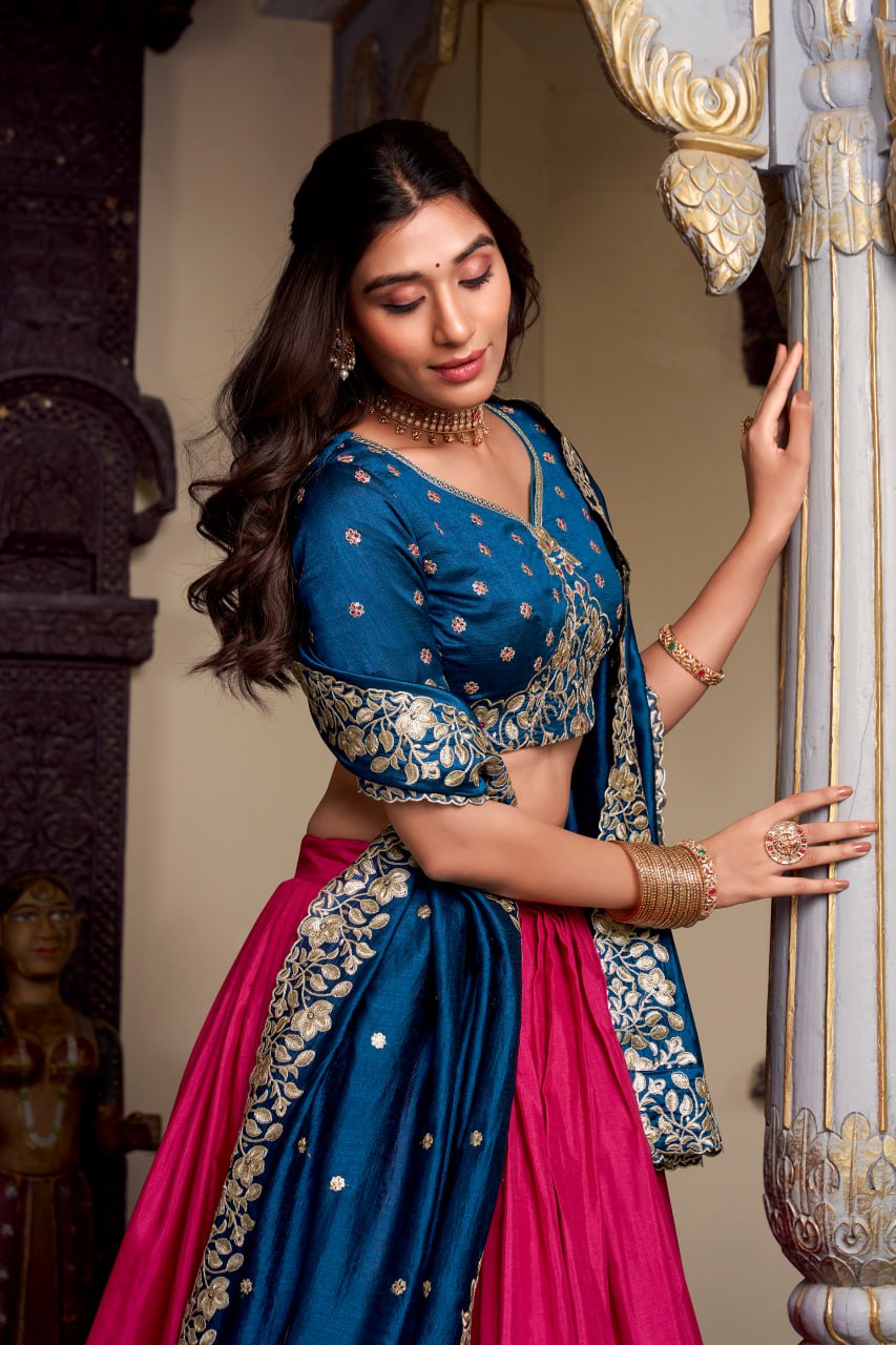Royal Blue Designer Wedding Lehenga Choli with Foil Print & Dupatta