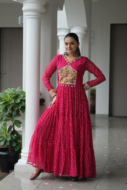 Bandhani Print Kutchi Work Navratri Gown