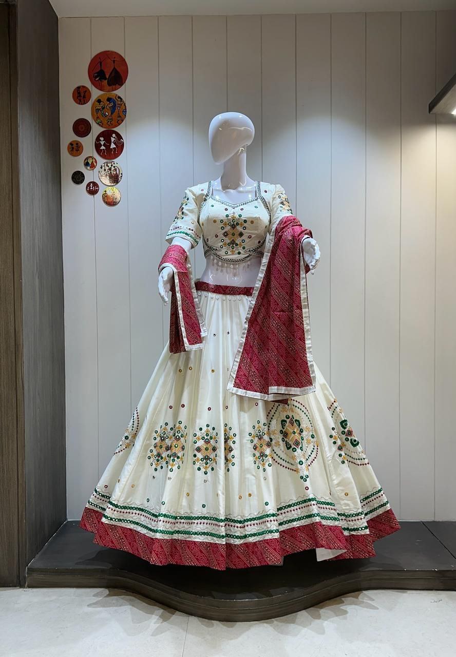 Jam Cotton Chaniya Choli, Aari Work Chaniya Choli, Kunjo Choli Set, Bandhani Dupatta Chaniya Choli, Heavy Work Lehenga Choli, L Size Chaniya Choli, Navratri Outfit, Garba Dress, Indian Ethnic Wear, Cotton Ghagra Choli, Traditional Choli Set, 8 Meter Flare Chaniya Choli