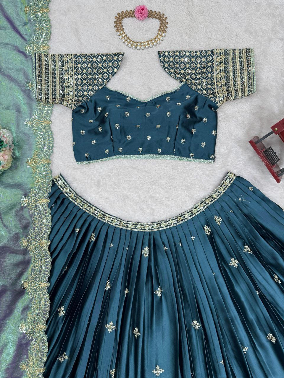 Japan Satin Lehenga, Sequin Lehenga Choli, Thread Work Lehenga, Cutwork Dupatta, Fendi Silk Dupatta, 3.5 Meter Flair Lehenga, Full Stitch Lehenga, Side Zip Lehenga, Unstitched Blouse, Lightweight Lehenga Choli, Wedding Wear, Festive Ethnic Outfit, Designer Lehenga Set, Traditional Indian Wear